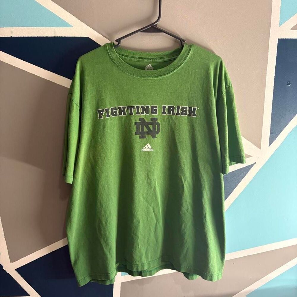 Retro 2010s notre dame graphic Adidas Men's Green T-shirt